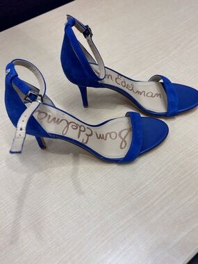 Sam Edelman Blue Suede Ankle-Strap Sandals - Royal Blue Size 6.5